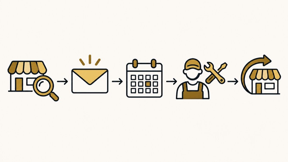Discovery, inquiry, booking, service and return form a customer journey; the business delivers the service itself.